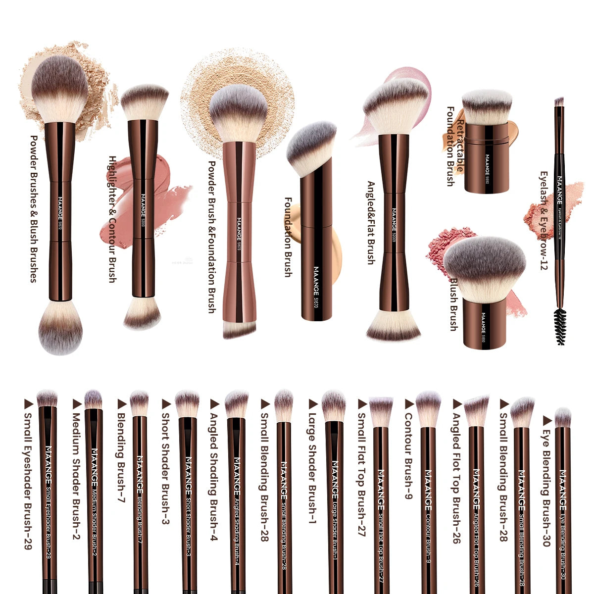 20pcs/set Pro Makeup Brushes Double Ended Foundation